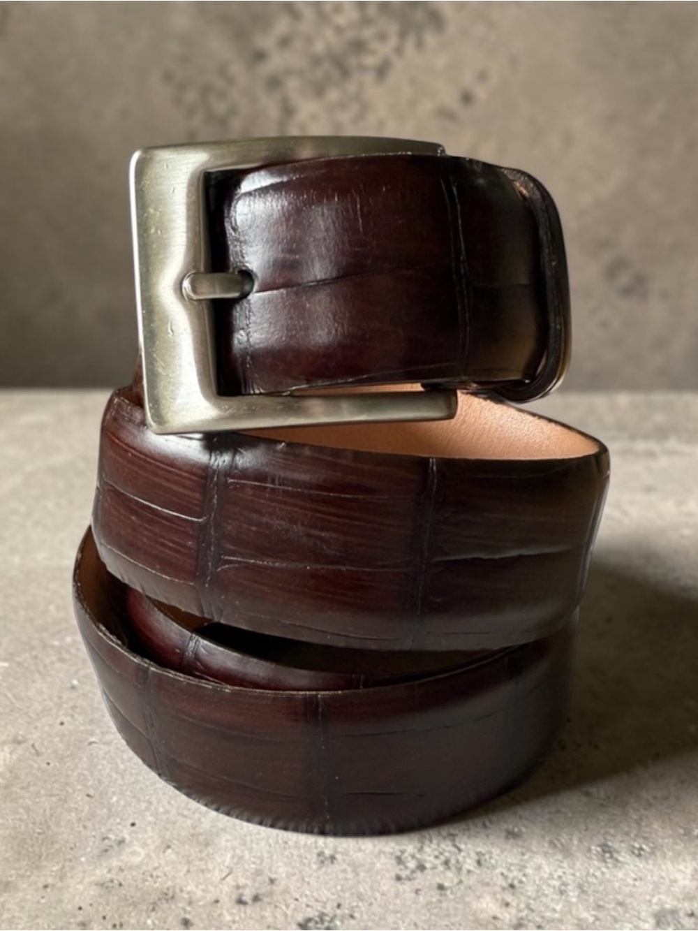 Martin Dingman Alligator Grain Italian Calfskin Chestnut Men’s Belt Size 40